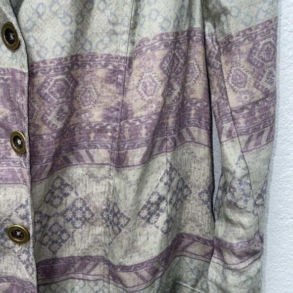 Free People Linen Long Duster Jacket Purple Gray Art Size ? - Picture 3 of 4